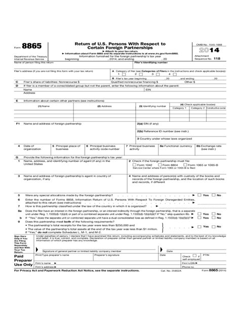 Form 8865 Return Of Us Persons With Respect To Certain Foreign