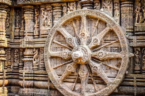 stone art work wheel of konark sun temple Stock Photo | Adobe Stock