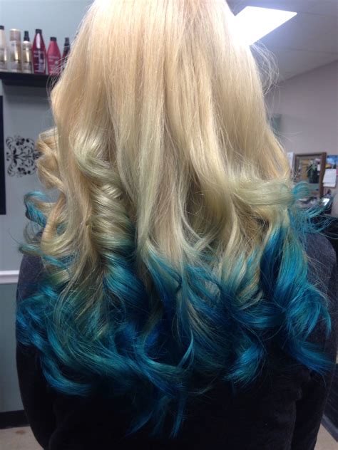 Blonde hair with blue tips Blue ombré Teal blue hair Blonde Hair With