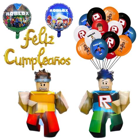 Set Globos Aluminio 12 globos Látex Feliz Cumpleaños Roblox Tu