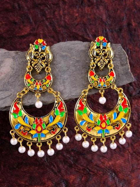 Buy Crunchy Fashion Ethnic Gold Plated Multicolor Meenakari Chandbali