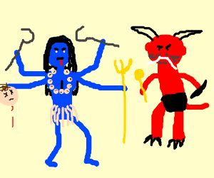 Kali fights the demon Raktabija - Drawception