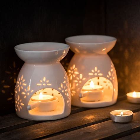 Lofier Ceramic Aroma Oil Burner Candle Holder And Diffuser Set Of 2