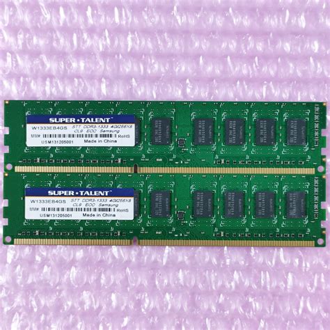 【やや傷や汚れあり】【動作確認済み】ecc Unbuffered対応 Ddr3 1333 4gb 2枚 計8gb Pc3 10600e