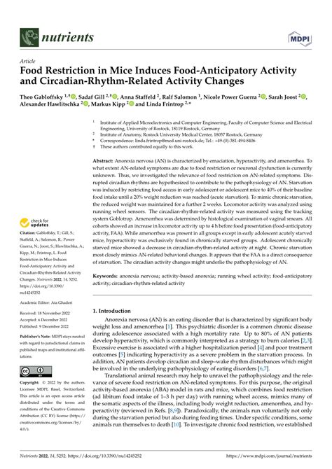 Pdf Food Restriction In Mice Induces Food Anticipatory Activity And