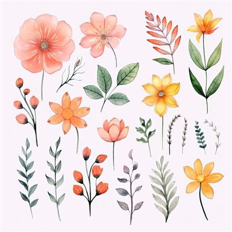 Aquarell Blumen Clipart Set Premium Foto