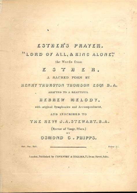 Esther's Prayer - Lord of All and King alone - The words from a sacred poem and adapted to a ...