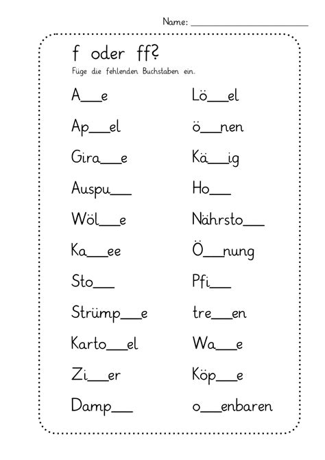 Ausfüllbare PDF Arbeitsblatt Doppelte Mitlaute ff inkl