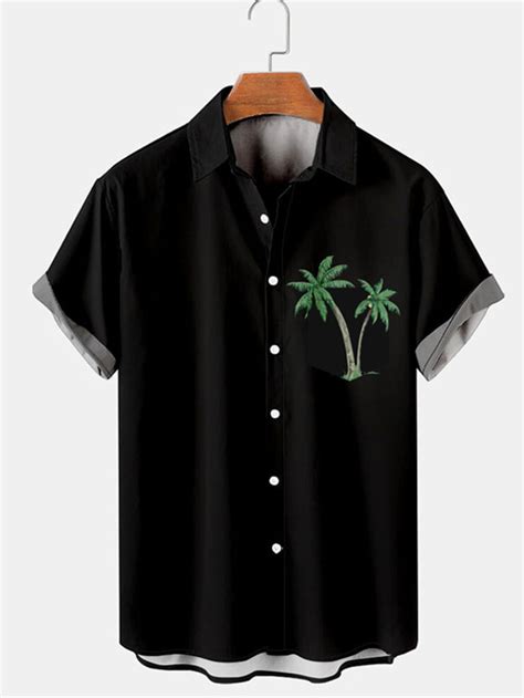 Herren Hemd Hawaiihemd Sommerhemd Knopfhemd Sommerhemd Schwarz Gelb