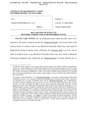 Fillable Online Declaration Of Intent To Transfer Common Stock Fax