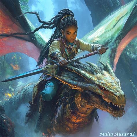 Digital Download Afro Celtic Dragon Rider Girl Charging Into Battle