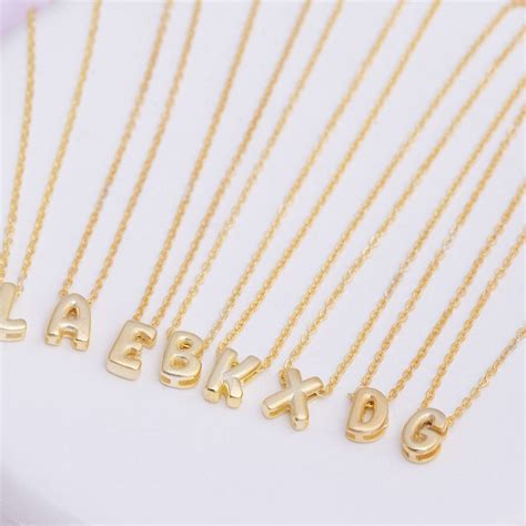 14k Solid Gold Bubble Initial Necklace Etsy