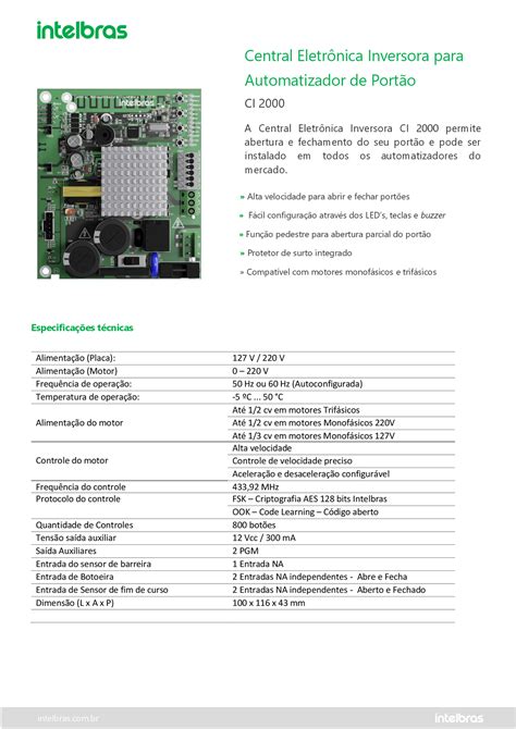 Central Eletrônica Inversora para Automatizador CI 2000 Intelbras