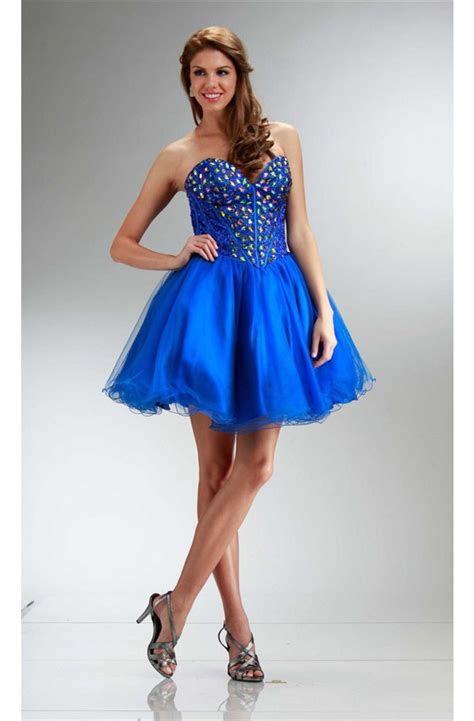 Tutu Strapless Short Royal Blue Tulle Beaded Cocktail Prom Dress