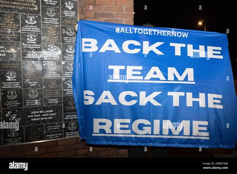 Everton Fans Show Flag Saying Back The Team Sack The Regime