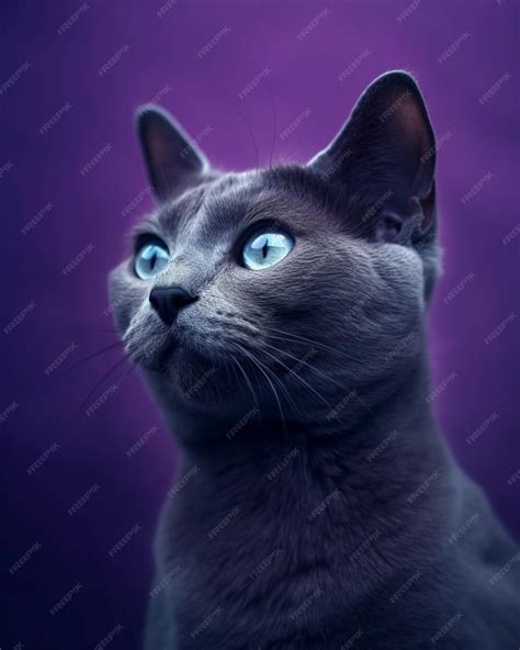 Premium AI Image | A cat with blue eyes is looking up at the sky.