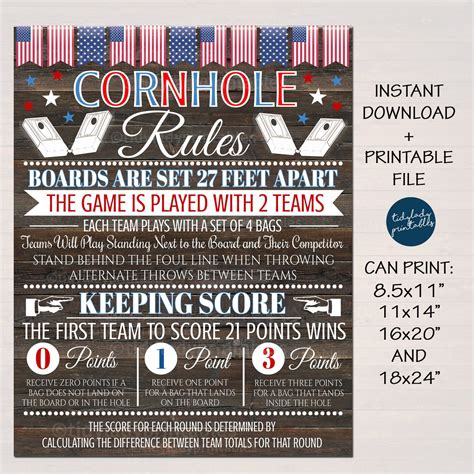 Cornhole Rules Sign, Family Outdoor Games, Bag Toss Tournament Yard ...