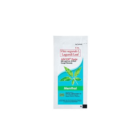 Ascof Forte Vitex Negundo L Lagundi Leaf 600mg 5ml Syrup In Sachet