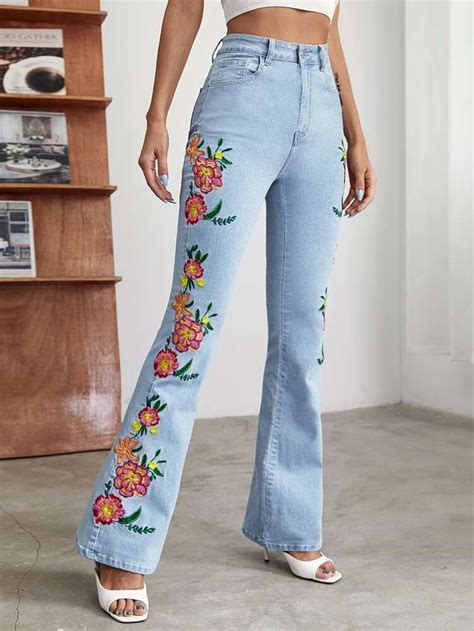 Embroidery Pants Jeans Shirt Embroidery Floral Embroidery Flare Leg