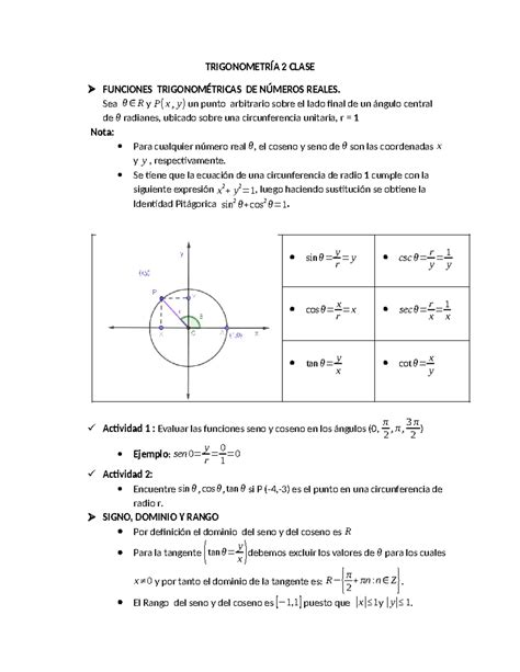 Trigonometría 2 Clase talleres TRIGONOMETRÍA 2 CLASE FUNCIONES