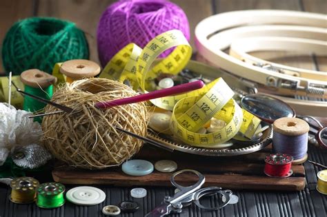 Premium Photo A Collection Of Sewing Materials Including A Measuring