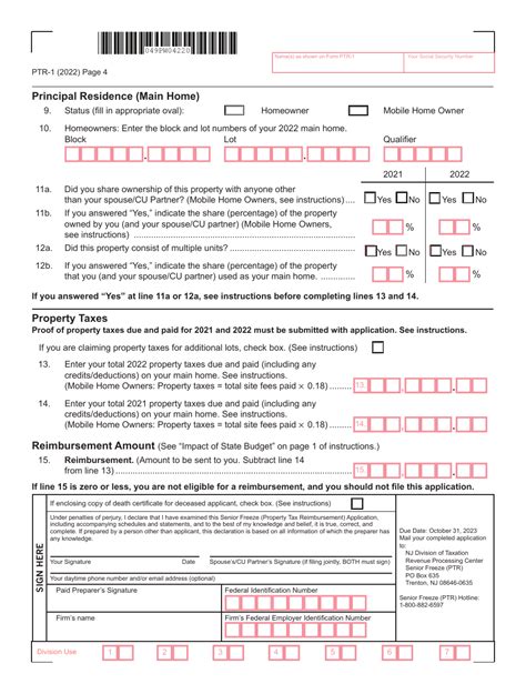 Form Ptr 1 Download Fillable Pdf Or Fill Online Senior Freeze Property