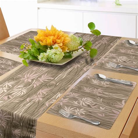 Ambesonne Botanical Table Runner Placemats Tropical Leaf Nude Tones