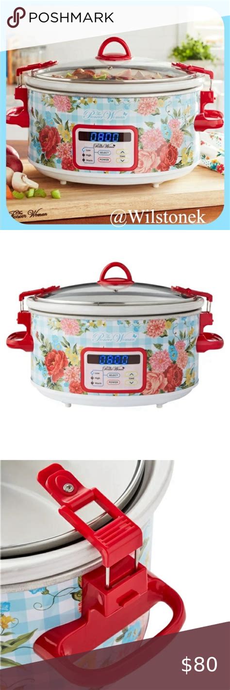 The Pioneer Woman Sweet Rose Gingham Check 6 Quart Slow Cooker Crock Pot Slow Cooker Crock Pot