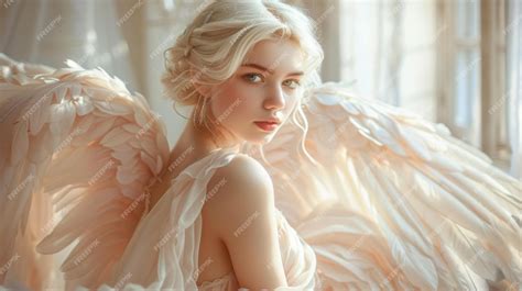 Premium Photo Angel Woman Beautiful Kind Holy Girl With White Large