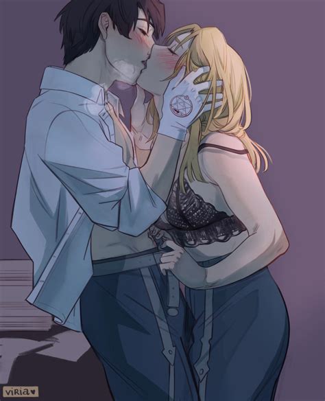 Rule 34 Before Sex Black Bra Black Hair Blonde Hair Blush Couple Female Fullmetal Alchemist