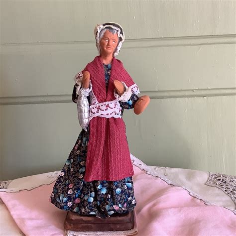 French Vintage SANTON Figure Women With Salami And Bread Signed