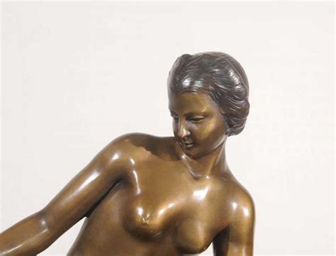 French Bronze Nude Art Deco Statue Female Figurine Lamb Sheep