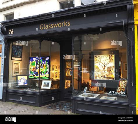 Glassworks art gallery and shop in Walcot Street Bath with illuminated ...