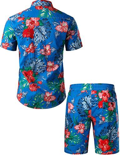 Jogal Mens Flower Casual Button Down Short Sleeve Hawaiian Shirt Suits