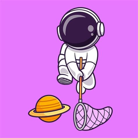 Lindo Astronauta Volando Con Ilustración De Icono De Vector De Dibujos Animados De Globo