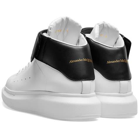 Alexander Mcqueen Hi Top Strap Wedge Sole Sneaker White And Black End