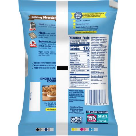 Pillsbury Chocolate Chip Cookies Nutrition Label