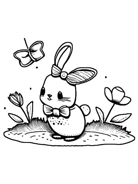 Coloriage de lapin de Pâques enchanté avec nœud papillon Creative Fabrica