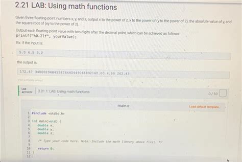 Solved 2 21 LAB Using Math Functions Given Three Chegg