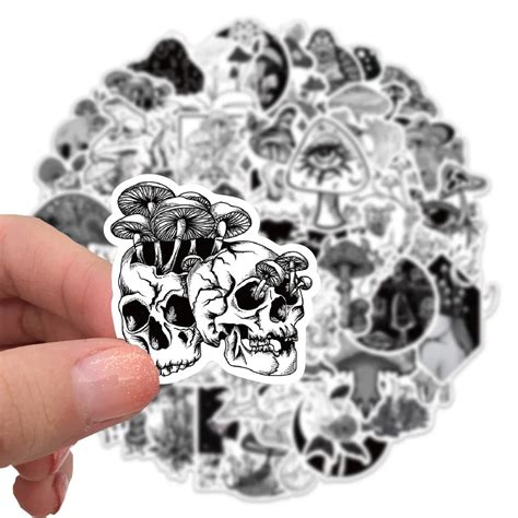 10 50pcs Funny Anime Psychedelic Mushroom Sticker Cute Black And White Magic Plant Stickers