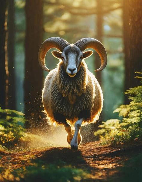 Premium Photo Summer Season Majestic Adult Ram Running In The Forest