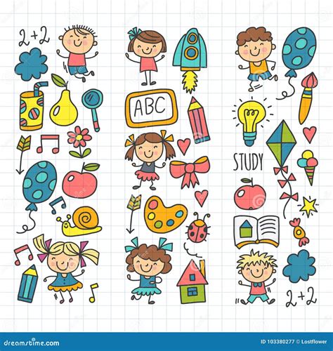 Kids Drawing Kindergarten School Happy Children Play Illustration for ...