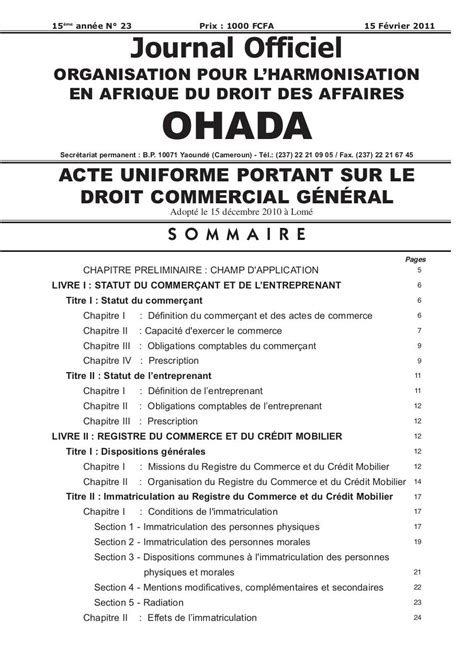 ACTE UNIFORME OHADA AU Droit Commercial Par Droit Afrique Fichier PDF