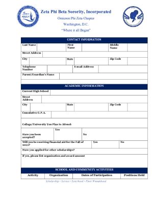 Fillable Online Zeta Phi Beta Sorority Inc Omicron Zeta Chapter Fax