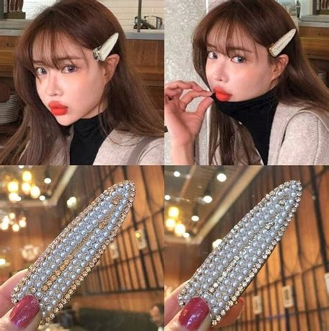 KR-407 กิ๊บหนีบผมอะไหล่ทองแต่งไข่มุกสลับเพชรแบบเต็ม