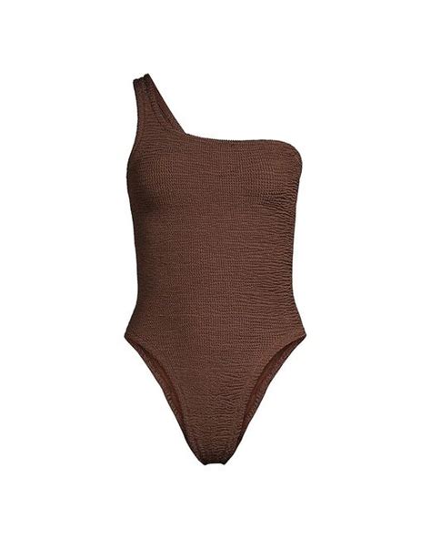 Hunza G Nancy One Shoulder One Piece Swimsuit In Brown Lyst