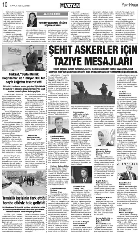 Önce Vatan Gazete 25 Aralık 2023 Pazartesi Tarihli Gazete Sayfaları