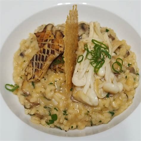 Homemade 4 Mushroom Risotto With A Parmesan Crisp Shiitake Enoki