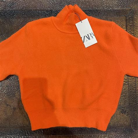 Zara Knit Sweater Orange Color High Collar Knit Depop