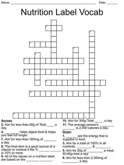 Nutrition Label Word Search WordMint